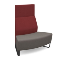 Encore modular double seater convex high back sofa with no arms and black sled frame - forecast grey seat with extent red back