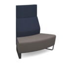 Encore modular double seater convex high back sofa with no arms and black sled frame - forecast grey seat with range blue back