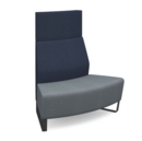 Encore modular double seater convex high back sofa with no arms and black sled frame - late grey seat with range blue back
