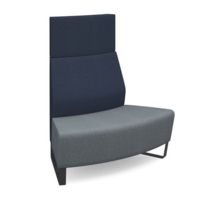 Encore modular double seater convex high back sofa with no arms and black sled frame - late grey seat with range blue back