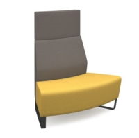 Encore modular double seater convex high back sofa with no arms and black sled frame - lifetime yellow seat with forecast grey back