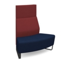 Encore modular double seater convex high back sofa with no arms and black sled frame - maturity blue seat with extent red back