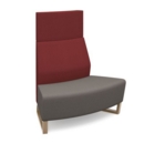 Encore modular double seater convex high back sofa with no arms and wooden sled frame - forecast grey seat with extent red back