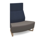 Encore modular double seater convex high back sofa with no arms and wooden sled frame - forecast grey seat with range blue back