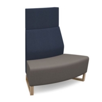 Encore modular double seater convex high back sofa with no arms and wooden sled frame - forecast grey seat with range blue back