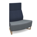 Encore modular double seater convex high back sofa with no arms and wooden sled frame - late grey seat with range blue back