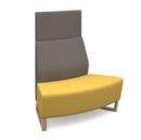 Encore modular double seater convex high back sofa with no arms and wooden sled frame - lifetime yellow seat with forecast grey back