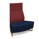 Encore modular double seater convex high back sofa with no arms and wooden sled frame - maturity blue seat with extent red back