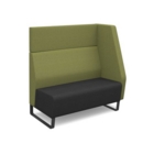 Encore modular double seater high back sofa with left hand arm and black sled frame - elapse grey seat with endurance green back and arm