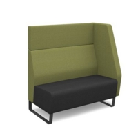 Encore modular double seater high back sofa with left hand arm and black sled frame - elapse grey seat with endurance green back and arm