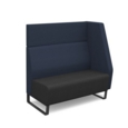 Encore modular double seater high back sofa with left hand arm and black sled frame - elapse grey seat with range blue back and arm