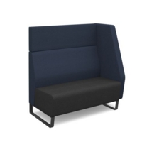 Encore modular double seater high back sofa with left hand arm and black sled frame - elapse grey seat with range blue back and arm