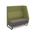 Encore modular double seater high back sofa with left hand arm and black sled frame - forecast grey seat with endurance green back and arm