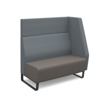 Encore modular double seater high back sofa with left hand arm and black sled frame - forecast grey seat with late grey back and arm