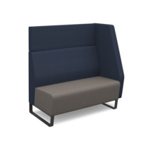 Encore modular double seater high back sofa with left hand arm and black sled frame - forecast grey seat with range blue back and arm