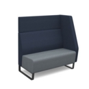 Encore modular double seater high back sofa with left hand arm and black sled frame - late grey seat with range blue back and arm