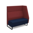 Encore modular double seater high back sofa with left hand arm and black sled frame - maturity blue seat with extent red back and arm