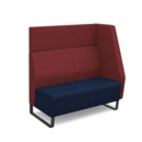 Encore modular double seater high back sofa with left hand arm and black sled frame - maturity blue seat with extent red back and arm