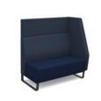 Encore modular double seater high back sofa with left hand arm and black sled frame - maturity blue seat with range blue back and arm