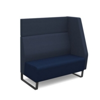 Encore modular double seater high back sofa with left hand arm and black sled frame - maturity blue seat with range blue back and arm