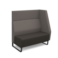 Encore modular double seater high back sofa with left hand arm and black sled frame - present grey seat with forecast grey back and arm
