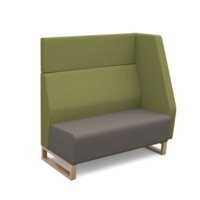 Encore modular double seater high back sofa with left hand arm and wooden sled frame - forecast grey seat with endurance green back and arm