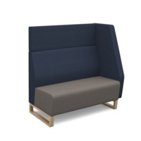 Encore modular double seater high back sofa with left hand arm and wooden sled frame - forecast grey seat with range blue back and arm