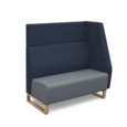 Encore modular double seater high back sofa with left hand arm and wooden sled frame - late grey seat with range blue back and arm