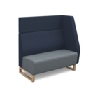 Encore modular double seater high back sofa with left hand arm and wooden sled frame - late grey seat with range blue back and arm