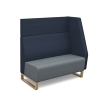 Encore modular double seater high back sofa with left hand arm and wooden sled frame - late grey seat with range blue back and arm