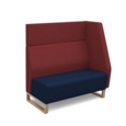Encore modular double seater high back sofa with left hand arm and wooden sled frame - maturity blue seat with extent red back and arm