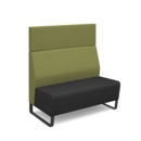 Encore modular double seater high back sofa with no arms and black sled frame - elapse grey seat with endurance green back