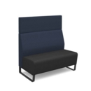 Encore modular double seater high back sofa with no arms and black sled frame - elapse grey seat with range blue back