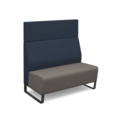 Encore modular double seater high back sofa with no arms and black sled frame - forecast grey seat with range blue back