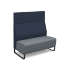 Encore modular double seater high back sofa with no arms and black sled frame - late grey seat with range blue back