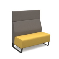 Encore modular double seater high back sofa with no arms and black sled frame - lifetime yellow seat with forecast grey back