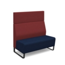 Encore modular double seater high back sofa with no arms and black sled frame - maturity blue seat with extent red back