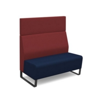 Encore modular double seater high back sofa with no arms and black sled frame - maturity blue seat with extent red back