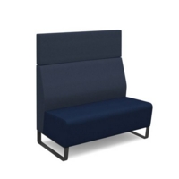 Encore modular double seater high back sofa with no arms and black sled frame - maturity blue seat with range blue back
