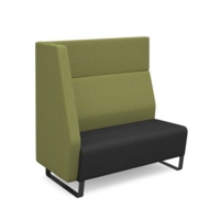 Encore modular double seater high back sofa with right hand arm and black sled frame - elapse grey seat with endurance green back and arm