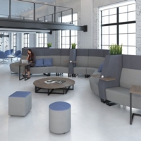 Encore modular double seater high back sofa with right hand arm and black sled frame - elapse grey seat with late grey back and arm