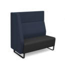 Encore modular double seater high back sofa with right hand arm and black sled frame - elapse grey seat with range blue back and arm