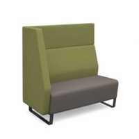 Encore modular double seater high back sofa with right hand arm and black sled frame - forecast grey seat with endurance green back and arm