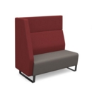 Encore modular double seater high back sofa with right hand arm and black sled frame - forecast grey seat with extent red back and arm