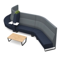 Encore modular double seater high back sofa with right hand arm and black sled frame - forecast grey seat with late grey back and arm