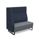 Encore modular double seater high back sofa with right hand arm and black sled frame - late grey seat with range blue back and arm
