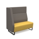 Encore modular double seater high back sofa with right hand arm and black sled frame - lifetime yellow seat with forecast grey back and arm