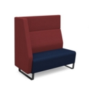 Encore modular double seater high back sofa with right hand arm and black sled frame - maturity blue seat with extent red back and arm