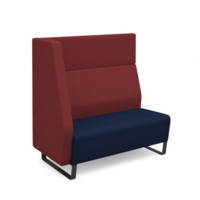 Encore modular double seater high back sofa with right hand arm and black sled frame - maturity blue seat with extent red back and arm