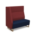 Encore modular double seater high back sofa with right hand arm and wooden sled frame - maturity blue seat with extent red back and arm